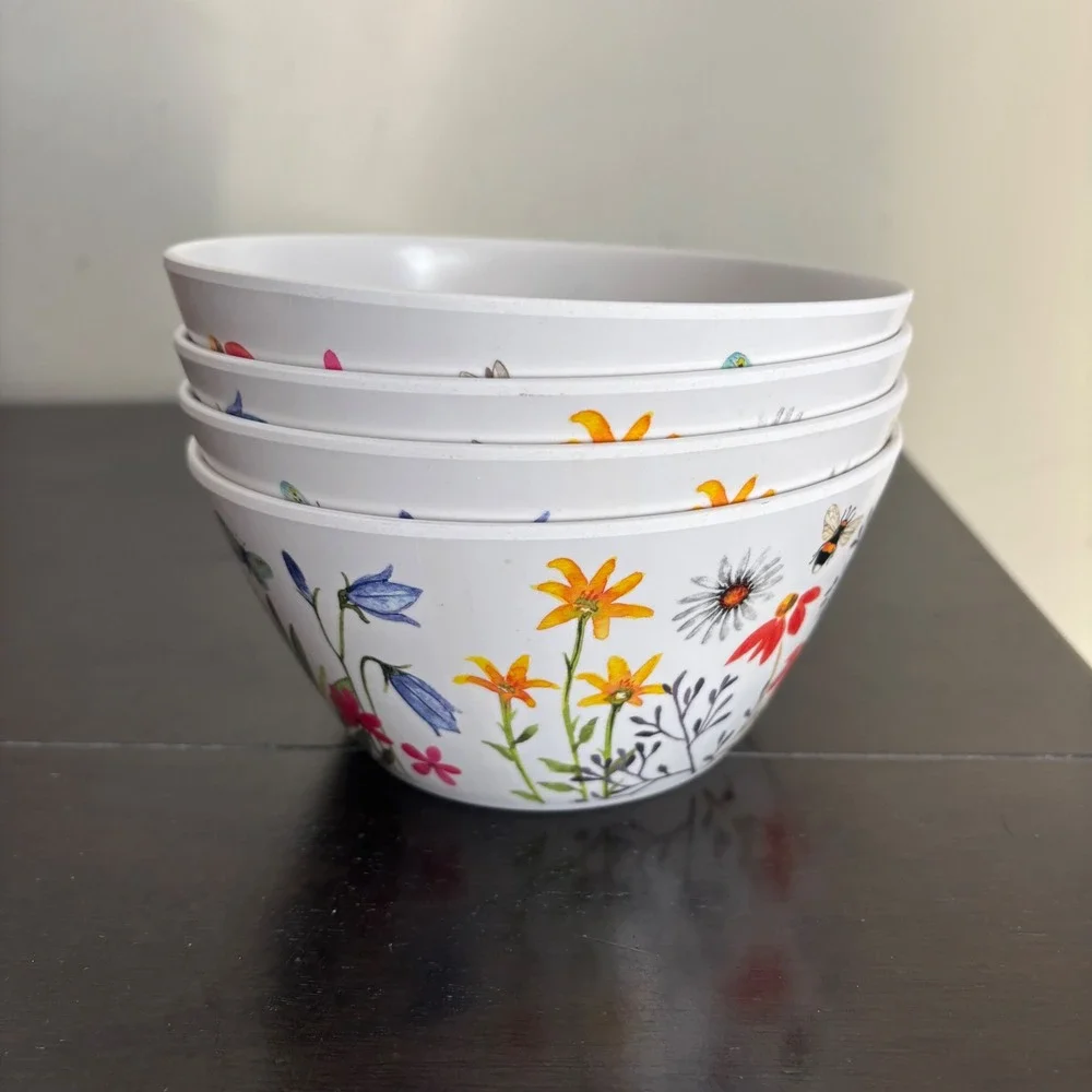 Set of 4 Nectar Meadows Picnic Bowls | Harvest Green Studio | Bamboo Fiber